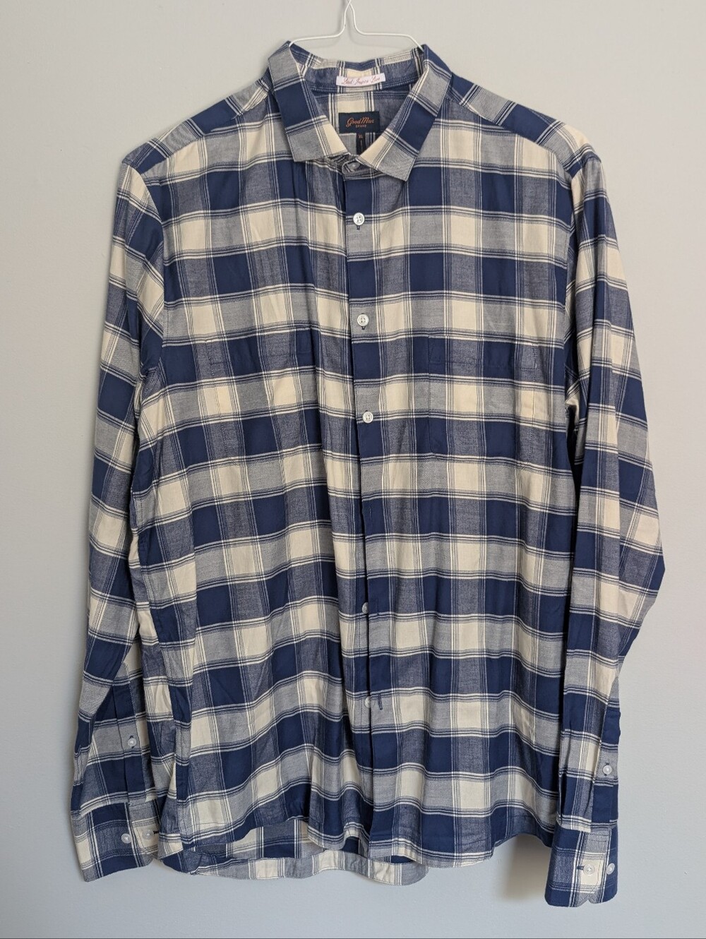 Blue and White Plaid Mens Shirt